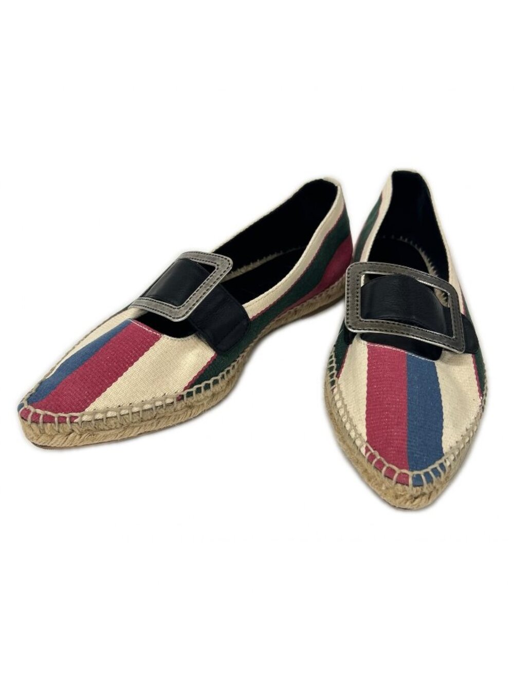 Loewe Striped Metal Buckle Espadrille Flat Shoes